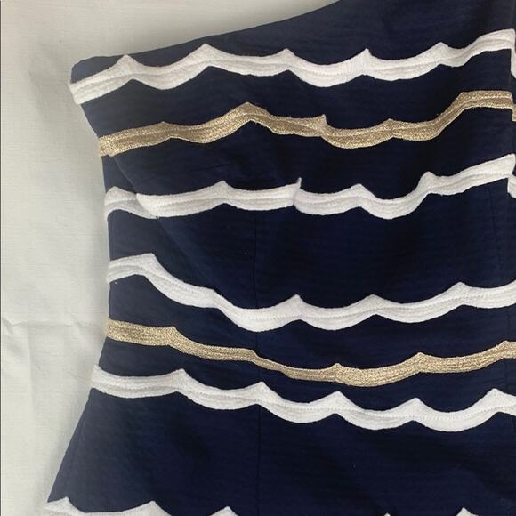 Lilly Pulitzer size 4 small one shoulder blue gold Dress stripe sirens guest - Picture 3 of 15